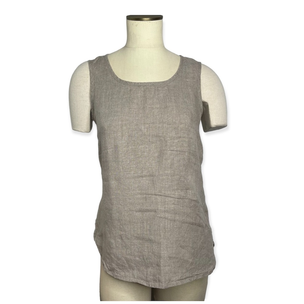 FLAX Tan 100% Linen Langenlook Sleeveless Tunic Top Size P Minimalist